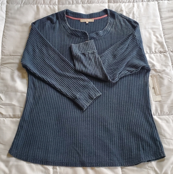 Chloe & Jasmine Waffle Knit Long Sleeve Top Women's 2XL Dark Harbor - Picture 2 of 8